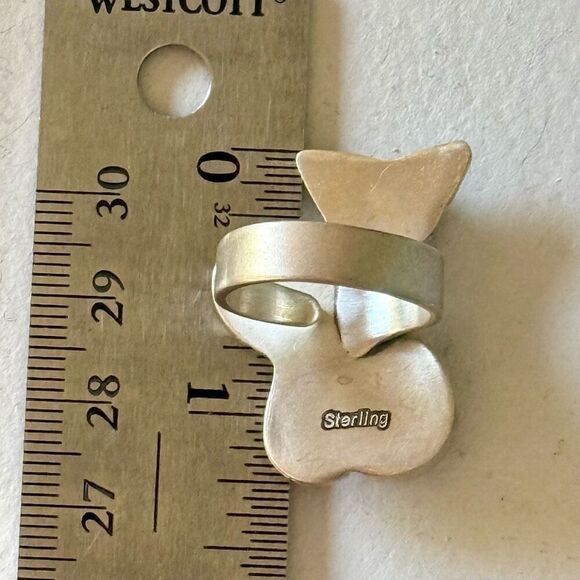 Spiny Pink Dahlia Turquoise Cat Adjustable Ring Artisan Handmade Sterling Silver - Picture 5 of 6